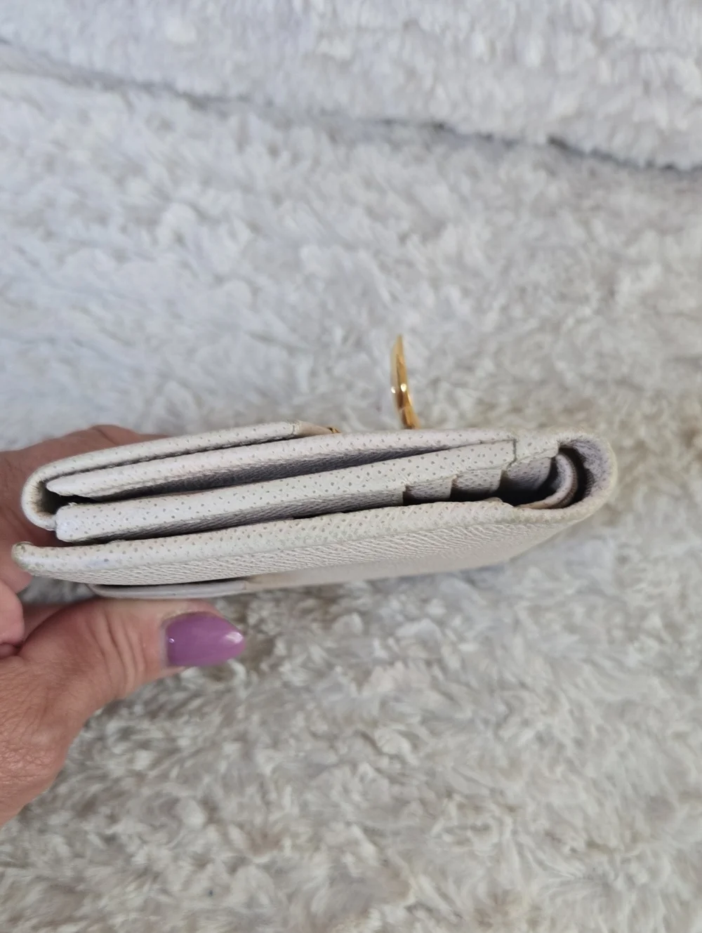 Salvatore Ferragamo Cream Leather Wallet with Gold Hardware EUC
